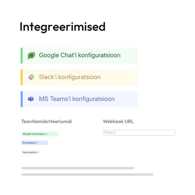 Integratsioonide ülevaade tenderbot.io-s