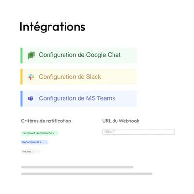 Aperçu des intégrations dans tenderbot.io