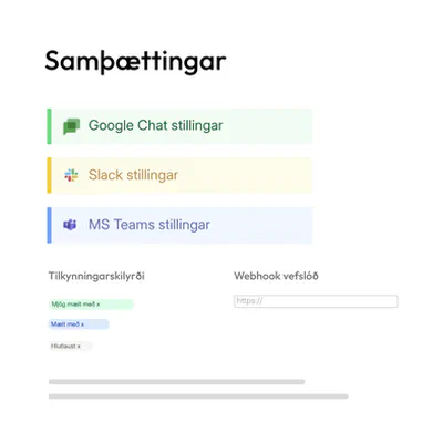 Yfirlit yfir samþættingar í tenderbot.io