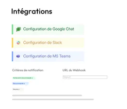 Aperçu des intégrations dans tenderbot.io